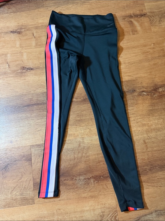 Nike Pants - Nike women’s ' Black Leggings with pink, Blue & White Side Stripe size small